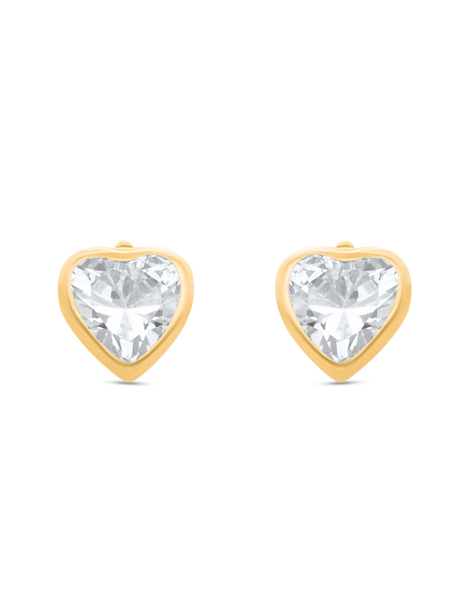 Broqueles de corazón de oro amarillo 14 k con acabado brillante zirconia