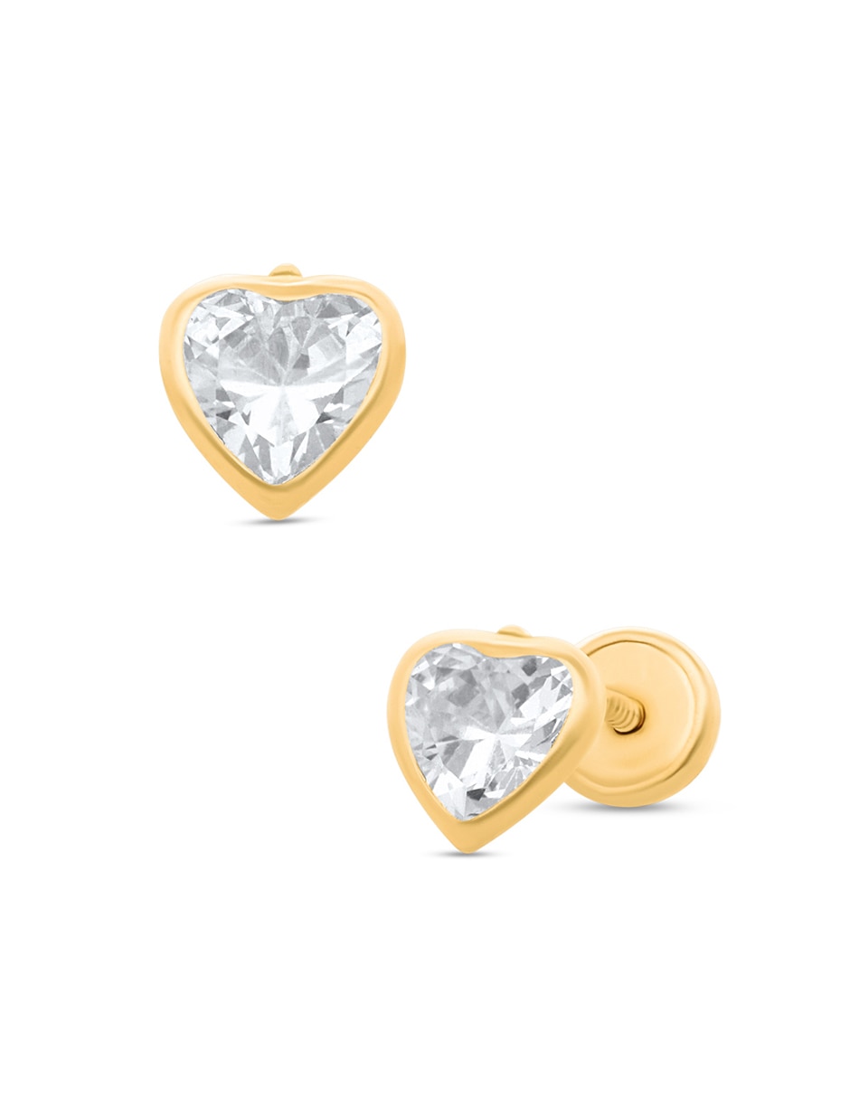 Broqueles de corazón de oro amarillo 14 k con acabado brillante zirconia 2