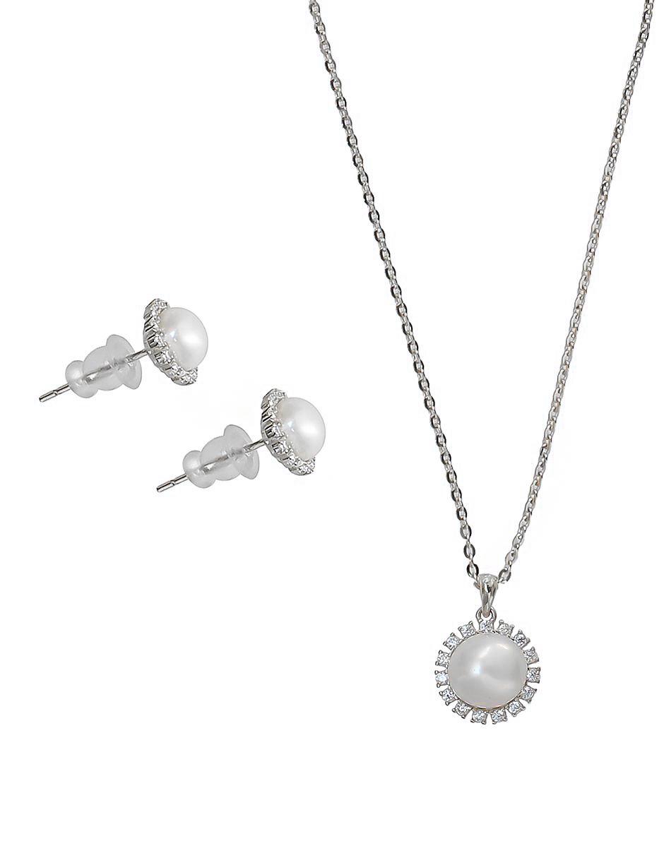 Set de collar y aretes de plata P 925 perla 2