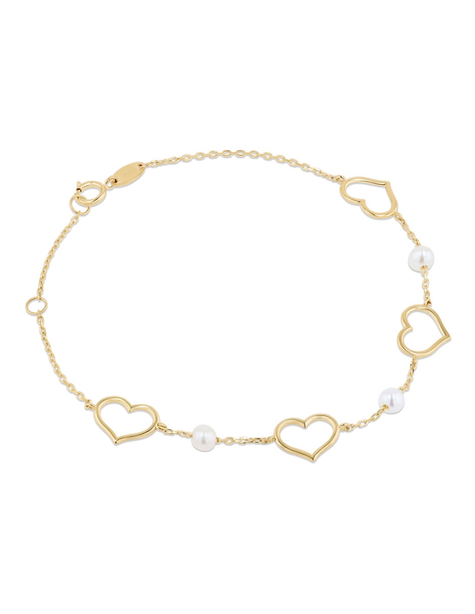 Pulsera Joyerias Bizzarro de oro amarillo con perla 14 k acabado brillante