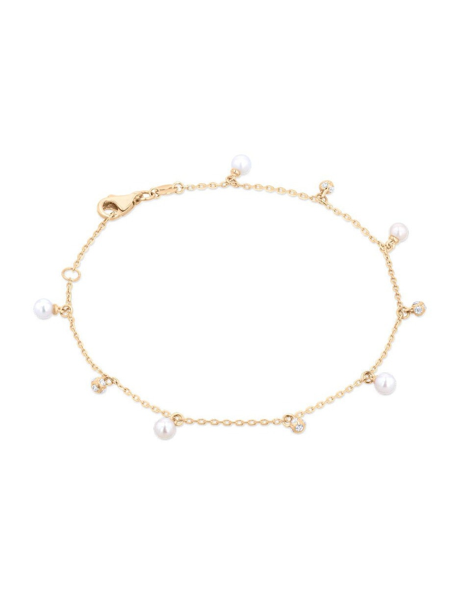 Pulsera de oro amarillo con perla 14 k con acabado brillante 4