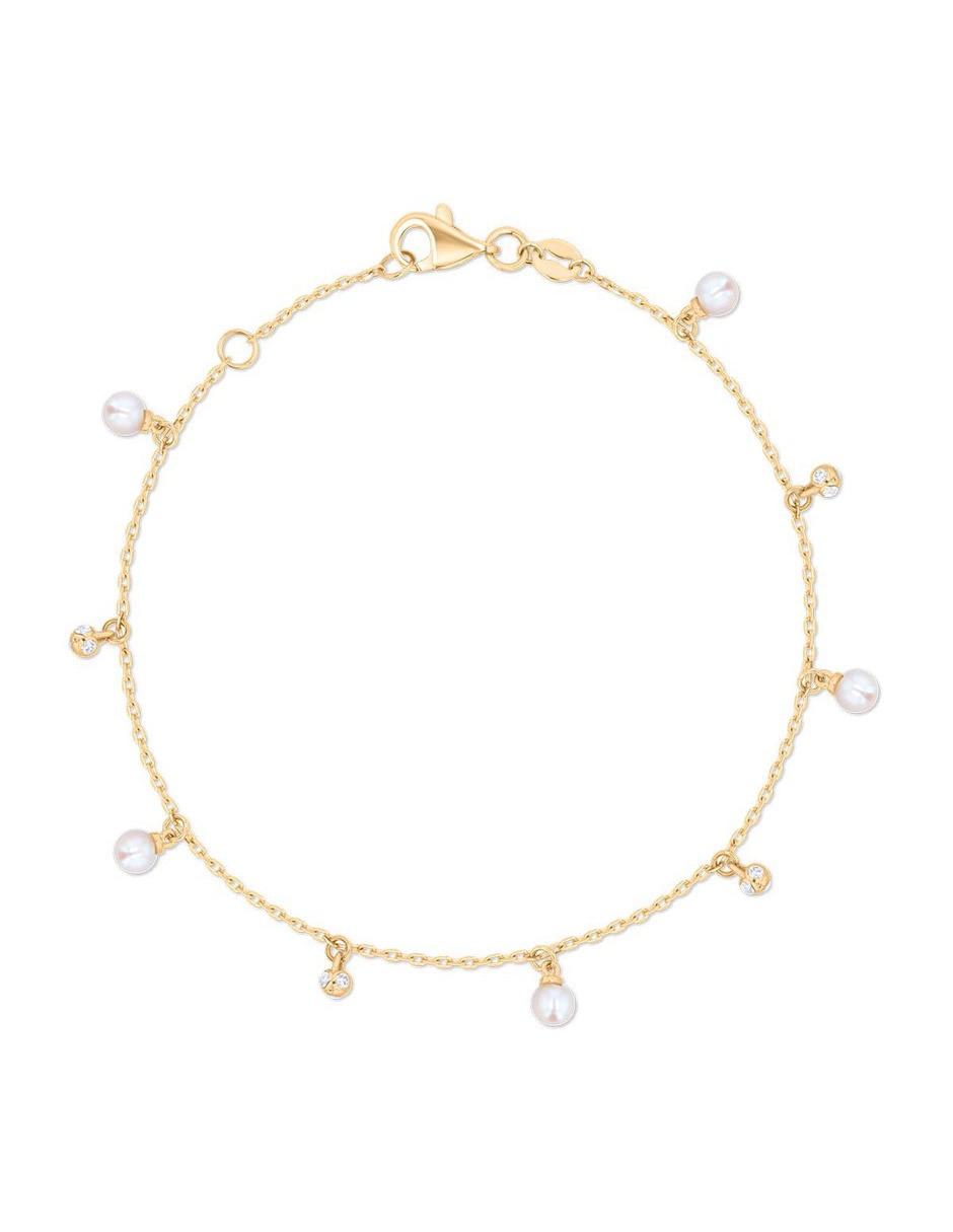 Pulsera de oro amarillo con perla 14 k con acabado brillante