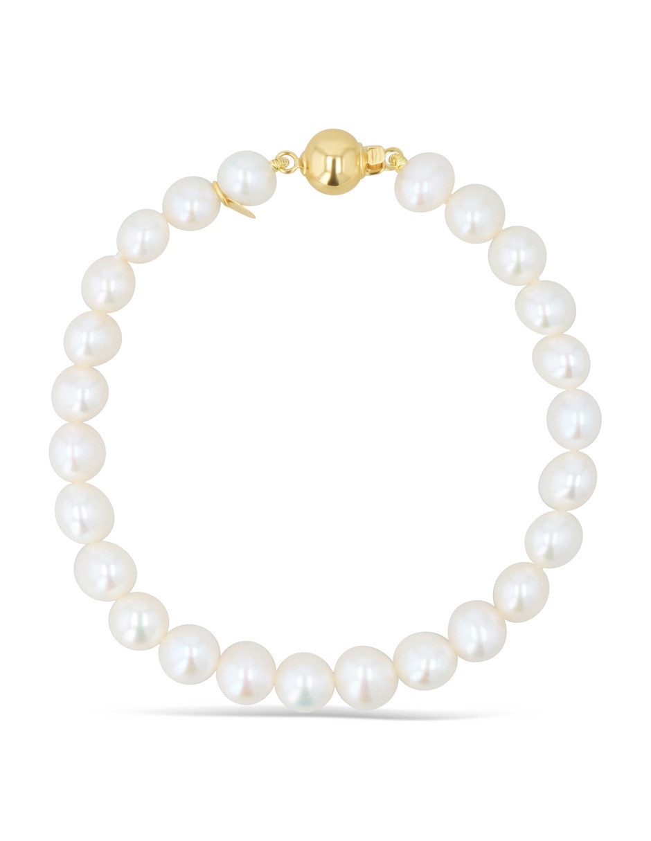 Pulsera de oro amarillo con perla 14 k acabado brillante