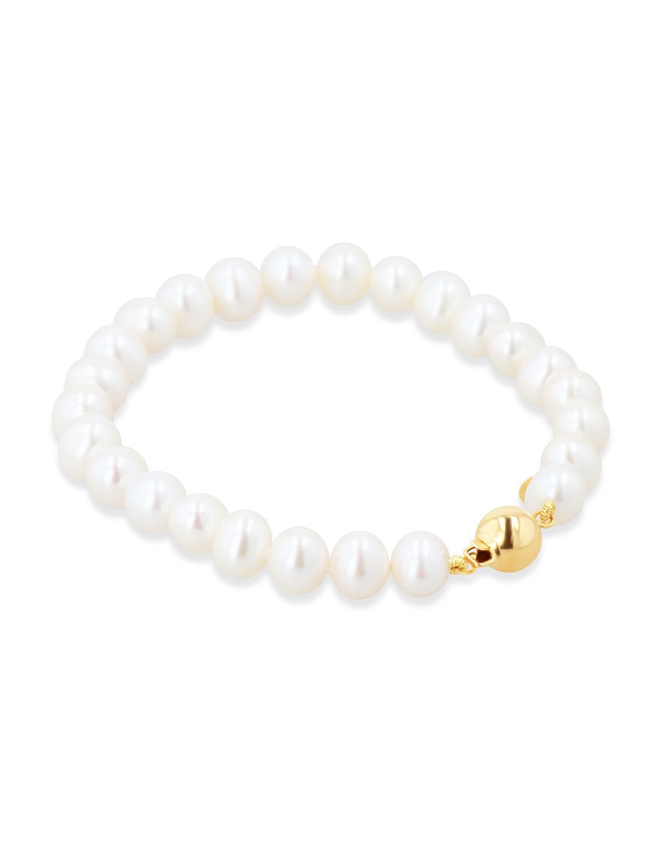 Pulsera de oro amarillo con perla 14 k acabado brillante 2