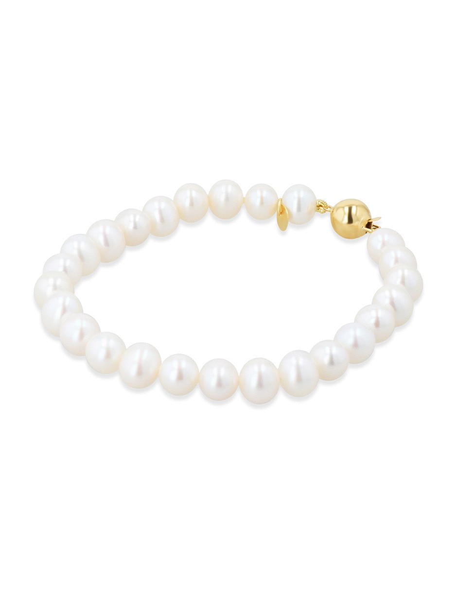 Pulsera de oro amarillo con perla 14 k acabado brillante Pulsera de oro amarillo con perla 14 k acabado brillante