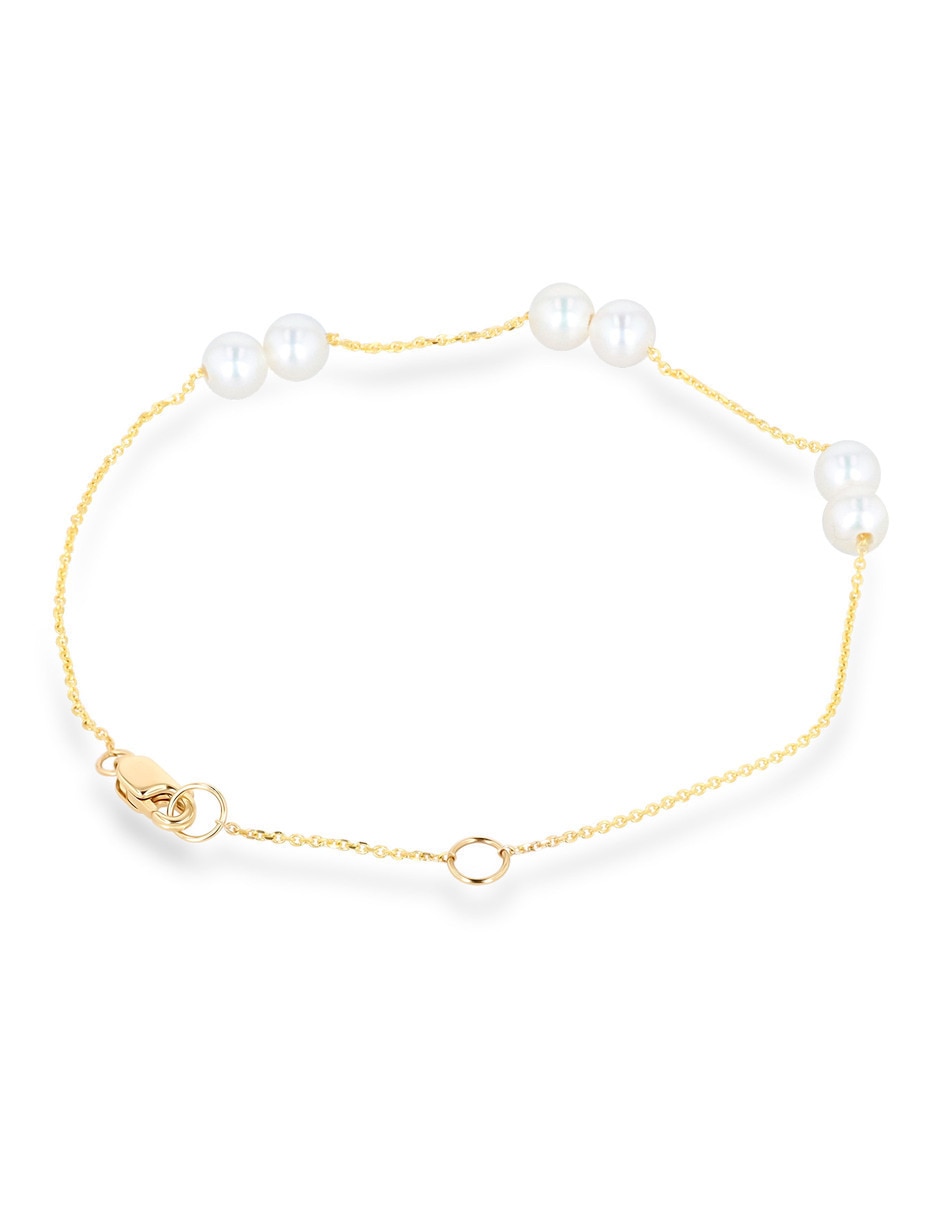 Pulsera Joyerias Bizzarro de oro amarillo con perla 14 k acabado brillante