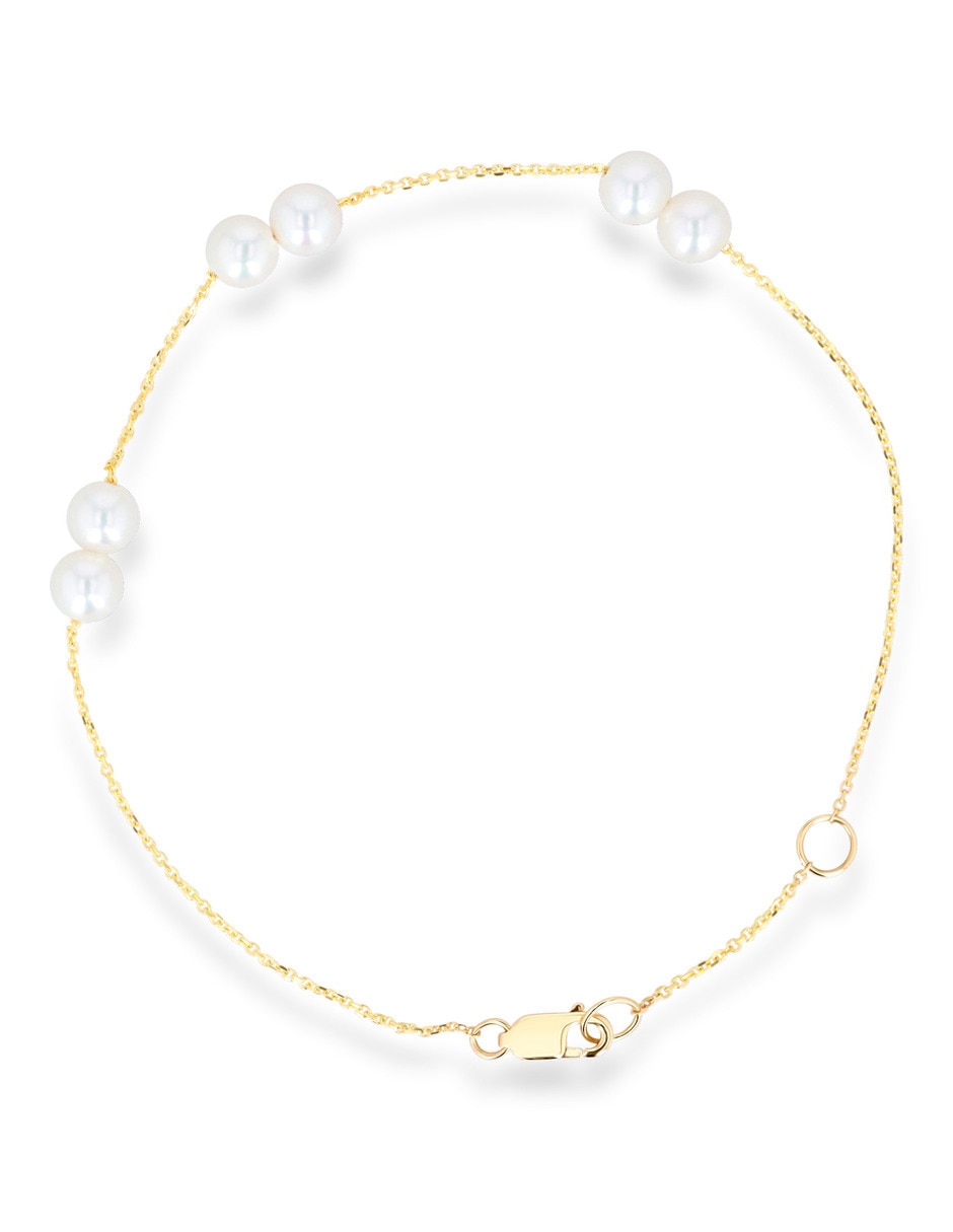 Pulsera de oro amarillo con perla 14 k acabado brillante