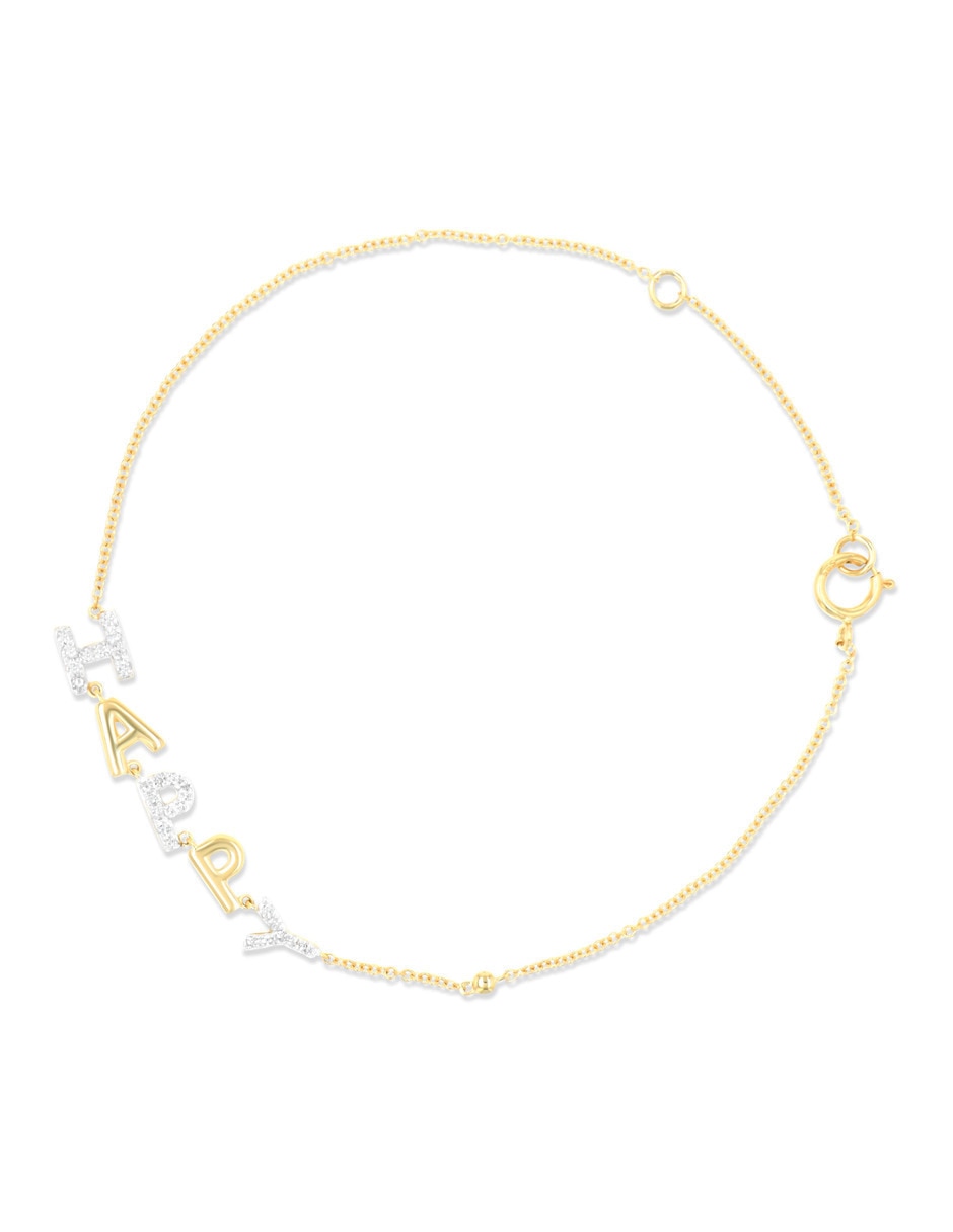 Pulsera de oro amarillo con diamante 14 k acabado brillante