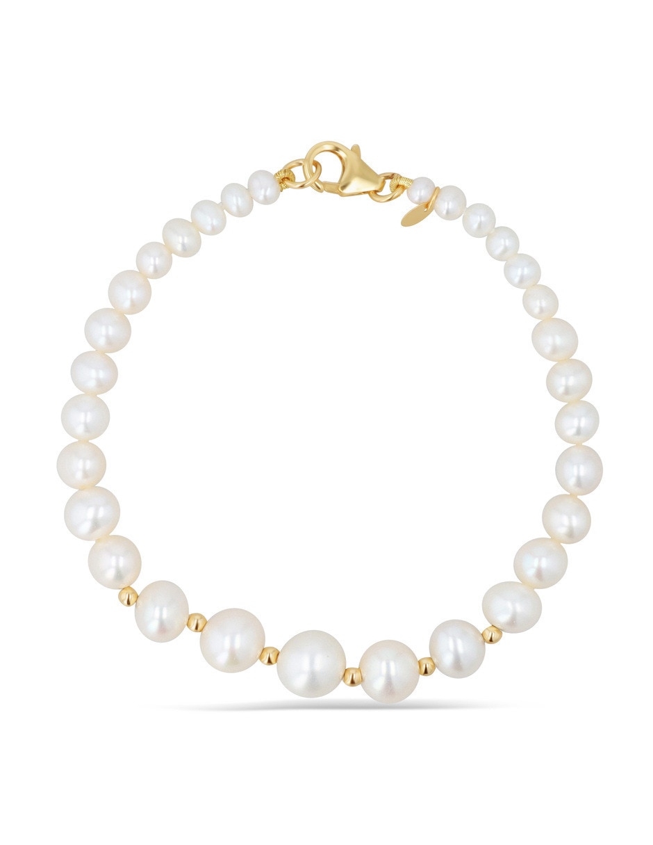 Pulsera de oro amarillo con perla 14 k acabado brillante