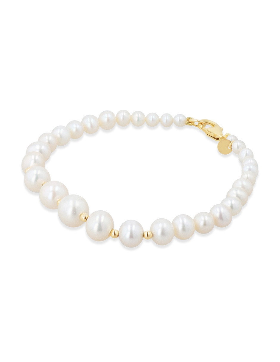 Pulsera de oro amarillo con perla 14 k acabado brillante 2