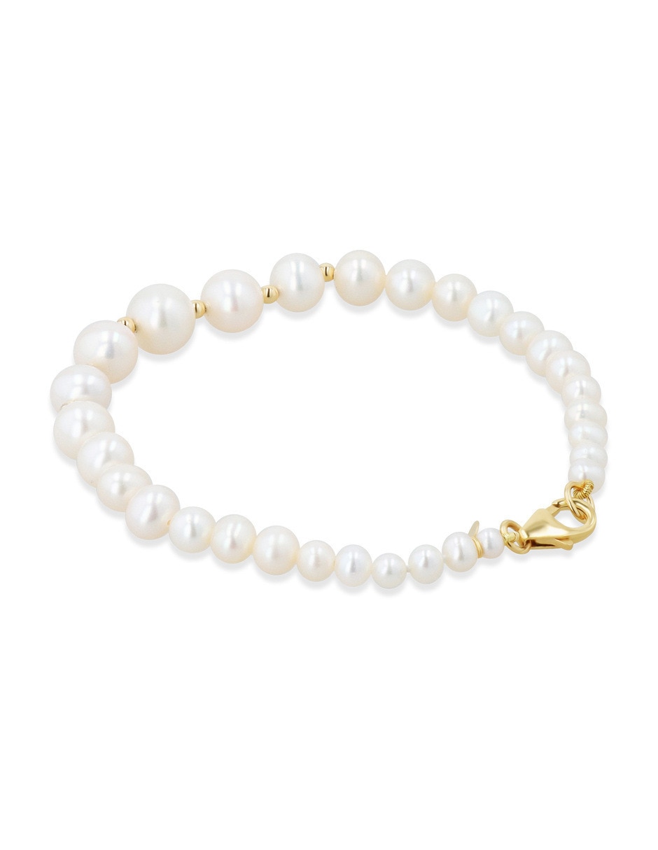 Pulsera de oro amarillo con perla 14 k acabado brillante Pulsera de oro amarillo con perla 14 k acabado brillante