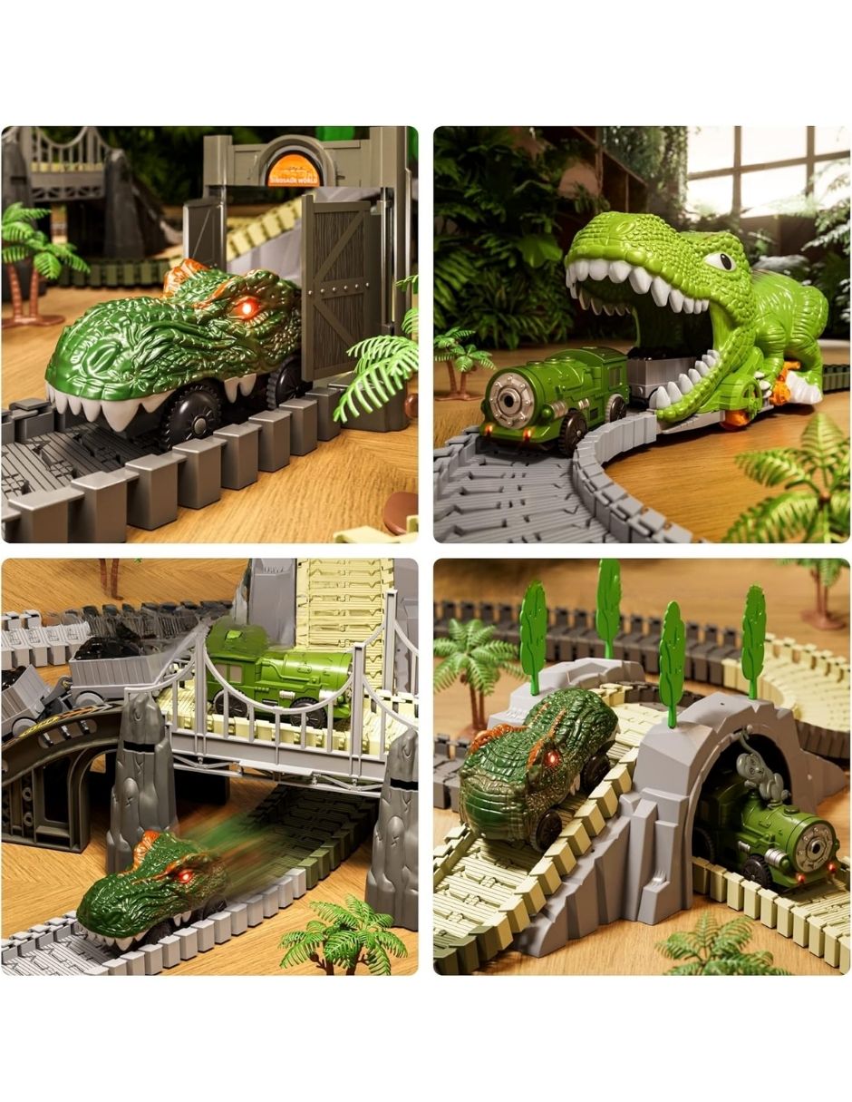 Juguete armable Pista de carretas dinosaurios Tumama