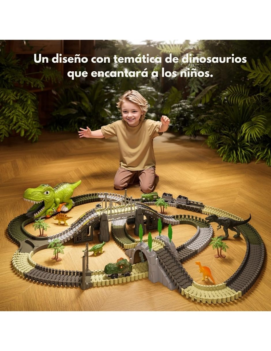 Juguete armable Pista de carretas dinosaurios Tumama