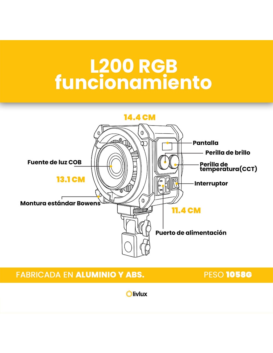 Lámpara para fotografía Livlux L200 RGB