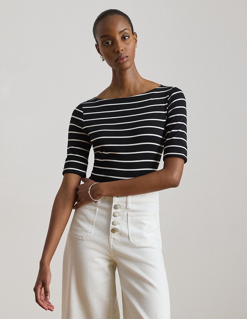 Playera manga al codo cuello redondo para mujer