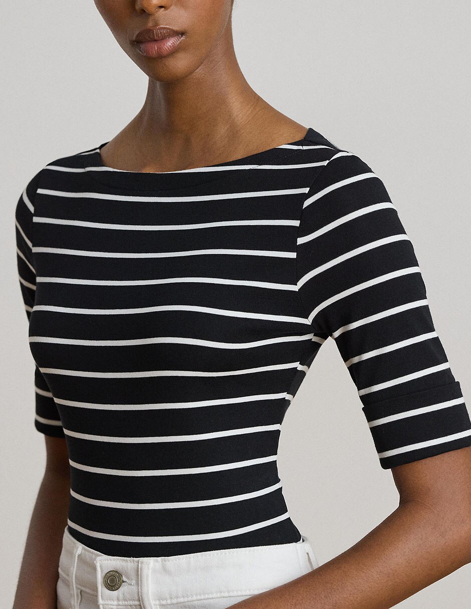 Playera manga al codo cuello redondo para mujer 5
