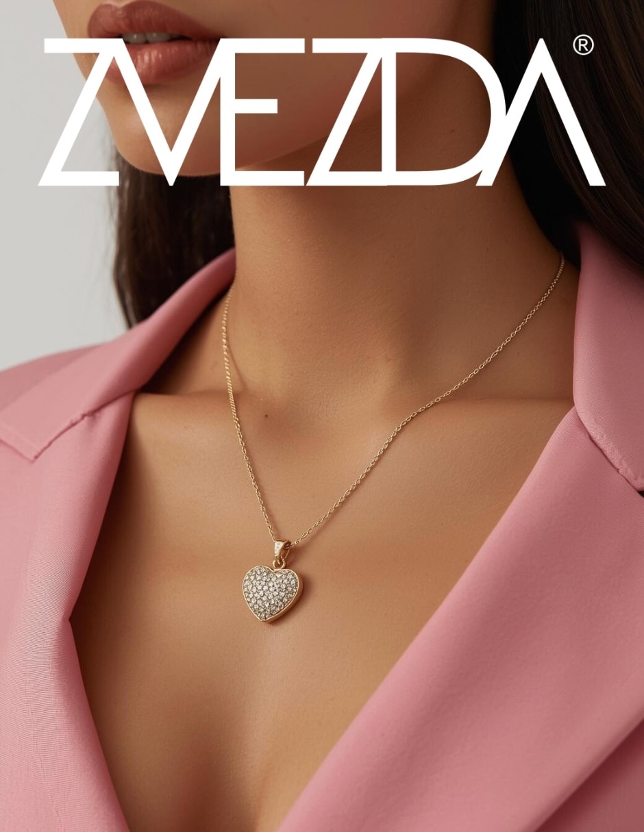 Aretes y collar de corazón Zvezda Aurore circonita con acabado chapa de oro
