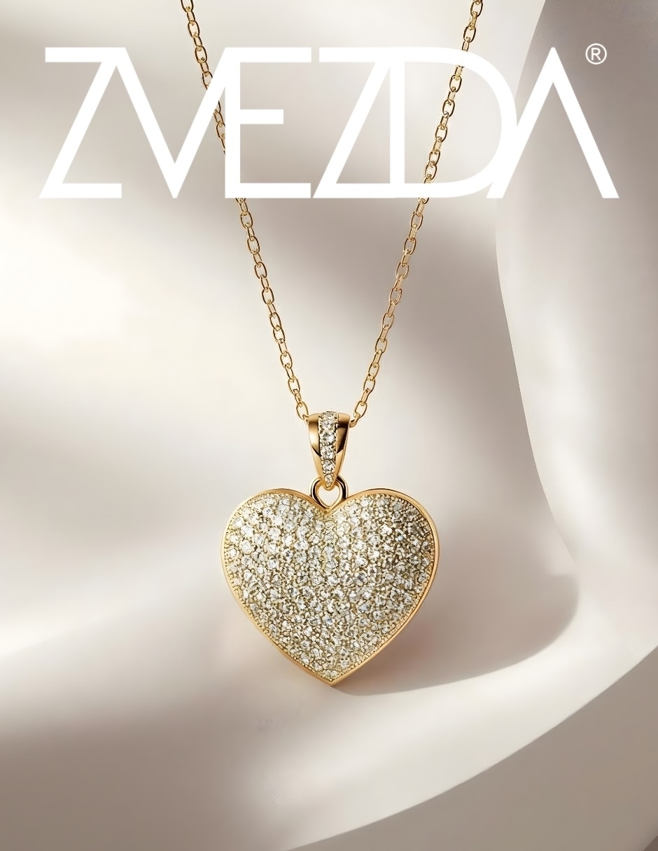 Aretes y collar de corazón Zvezda Aurore circonita con acabado chapa de oro