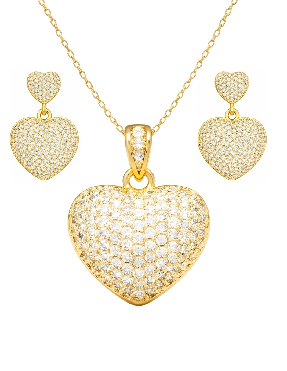 Aretes y collar de corazón Aurore circonita con acabado chapa de oro