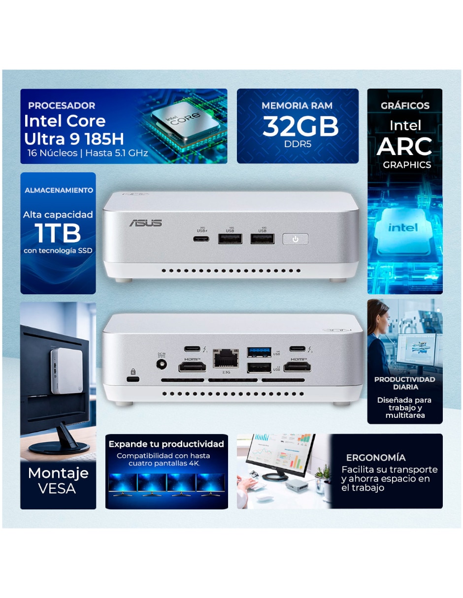 Mini PC Asus CNUC14P+/U9321TB Intel Core Ultra 9 Integrada 32 GB RAM 1 TB SSD