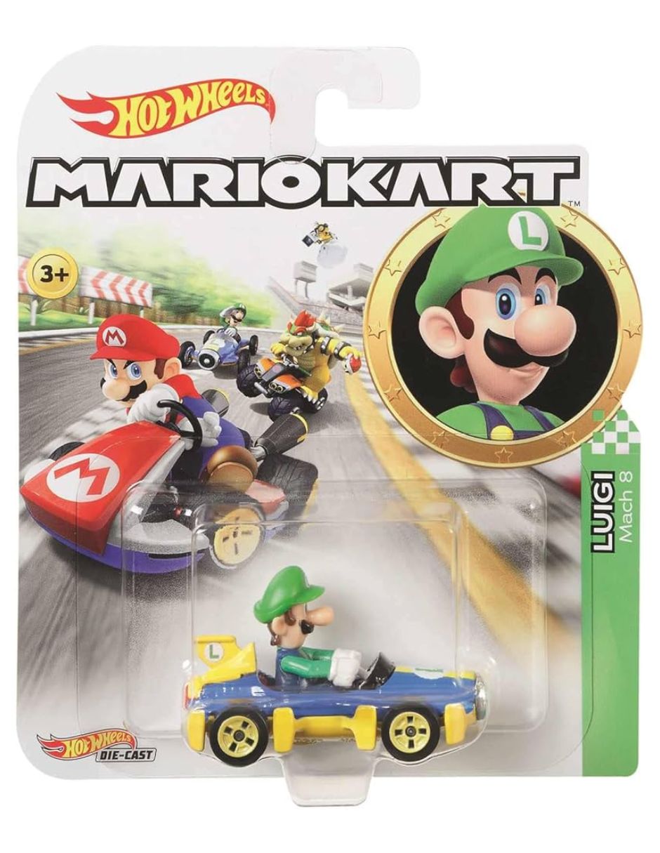 Figura de colección Mario Kart Hot Wheels 2026 Luigi Mach 8 Mattel