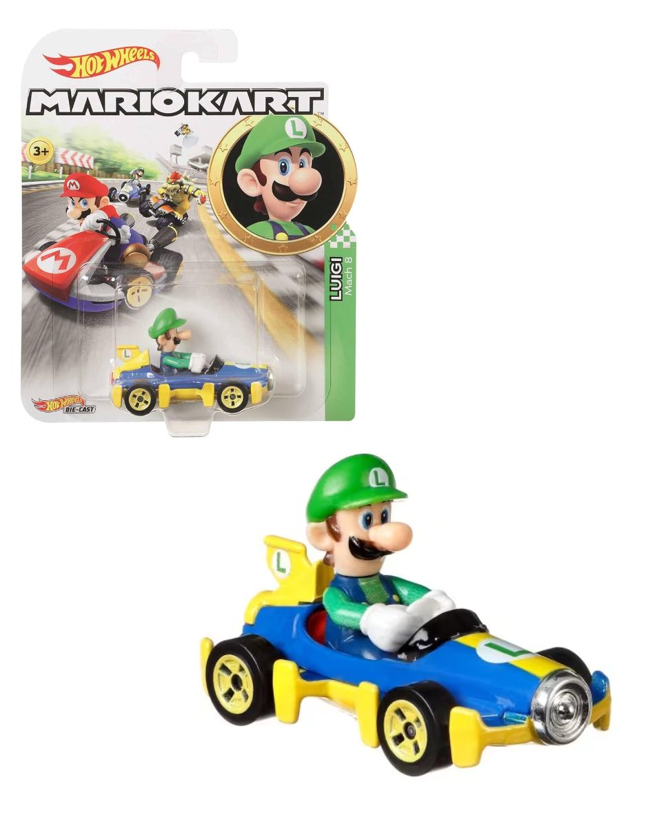 Figura de colección Mario Kart Hot Wheels 2026 Luigi Mach 8 Mattel