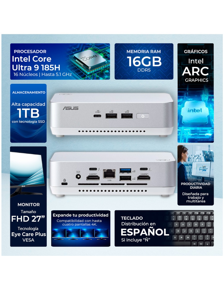 Asus cnuc14p+/u9161tbmtm intel core ultra 9 integrada 16 gb ram 1 tb ssd