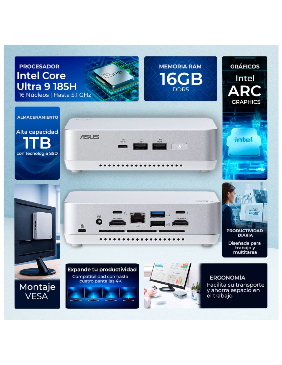 Mini PC Asus CNUC14P+/U9161TB Intel Core Ultra 9 Integrada 16 GB RAM 1 TB SSD