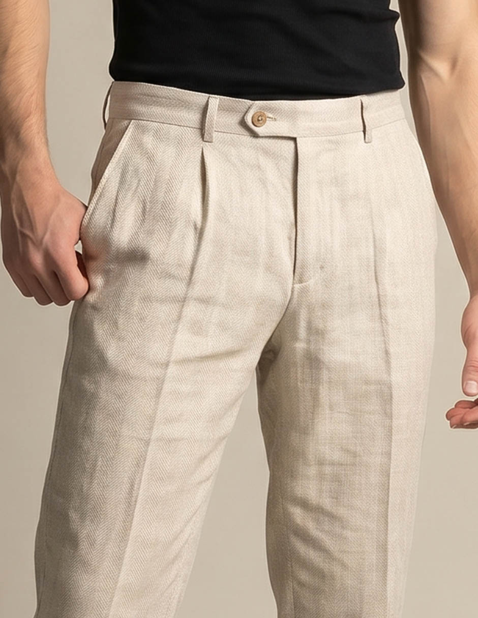 Pantalón Business casual de vestir recto lino para hombre 3