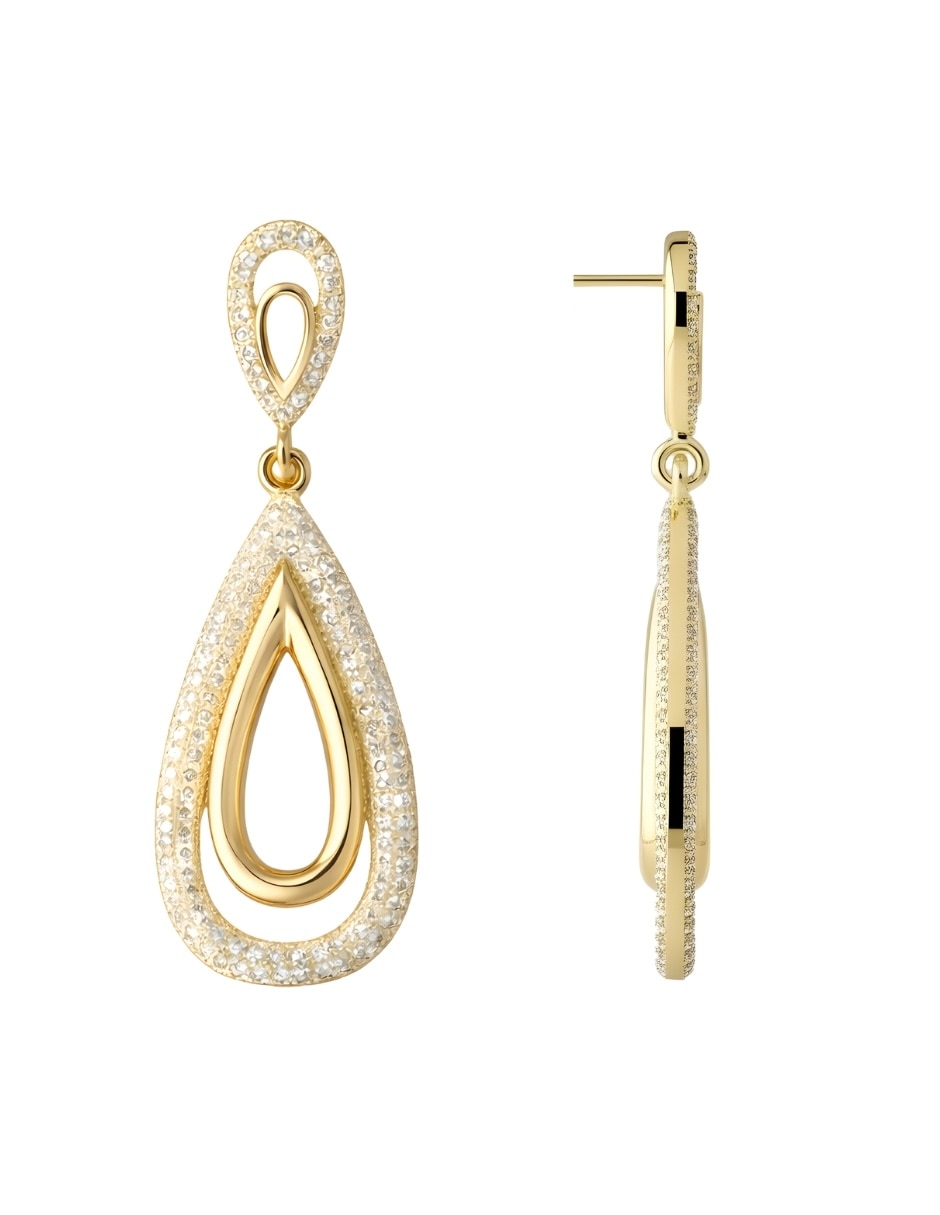 Aretes largos de gota Zvezda Aurore con acabado chapa de oro circonita