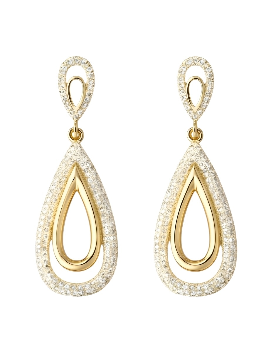 Aretes largos de gota Zvezda Aurore con acabado chapa de oro circonita