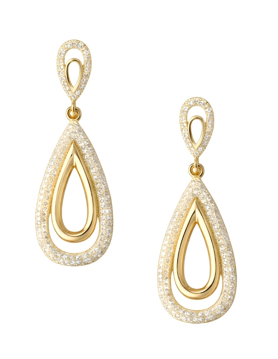 Aretes largos de gota Aurore con acabado chapa de oro circonita