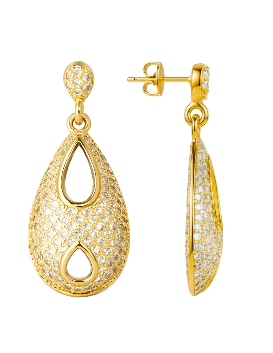 Aretes largos de gota Zvezda Aurore 18 K con acabado chapa de oro circonita