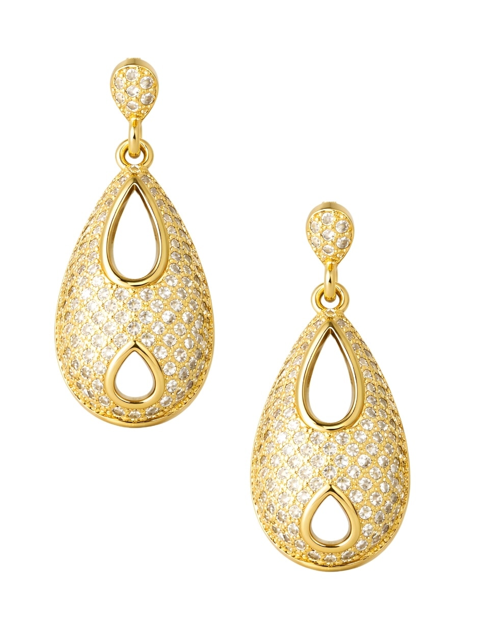 Aretes largos de gota Zvezda Aurore 18 K con acabado chapa de oro circonita