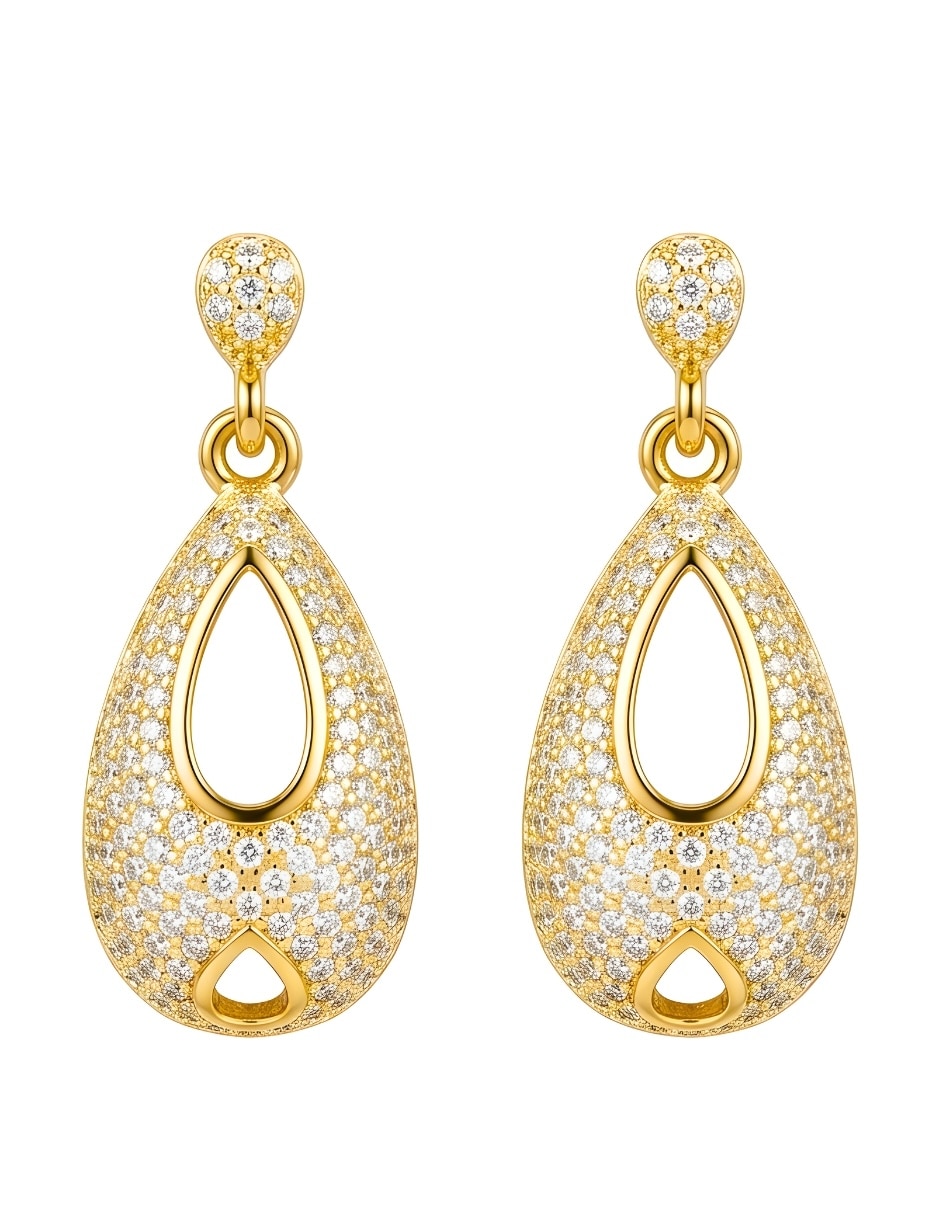 Aretes largos de gota Zvezda Aurore 18 K con acabado chapa de oro circonita