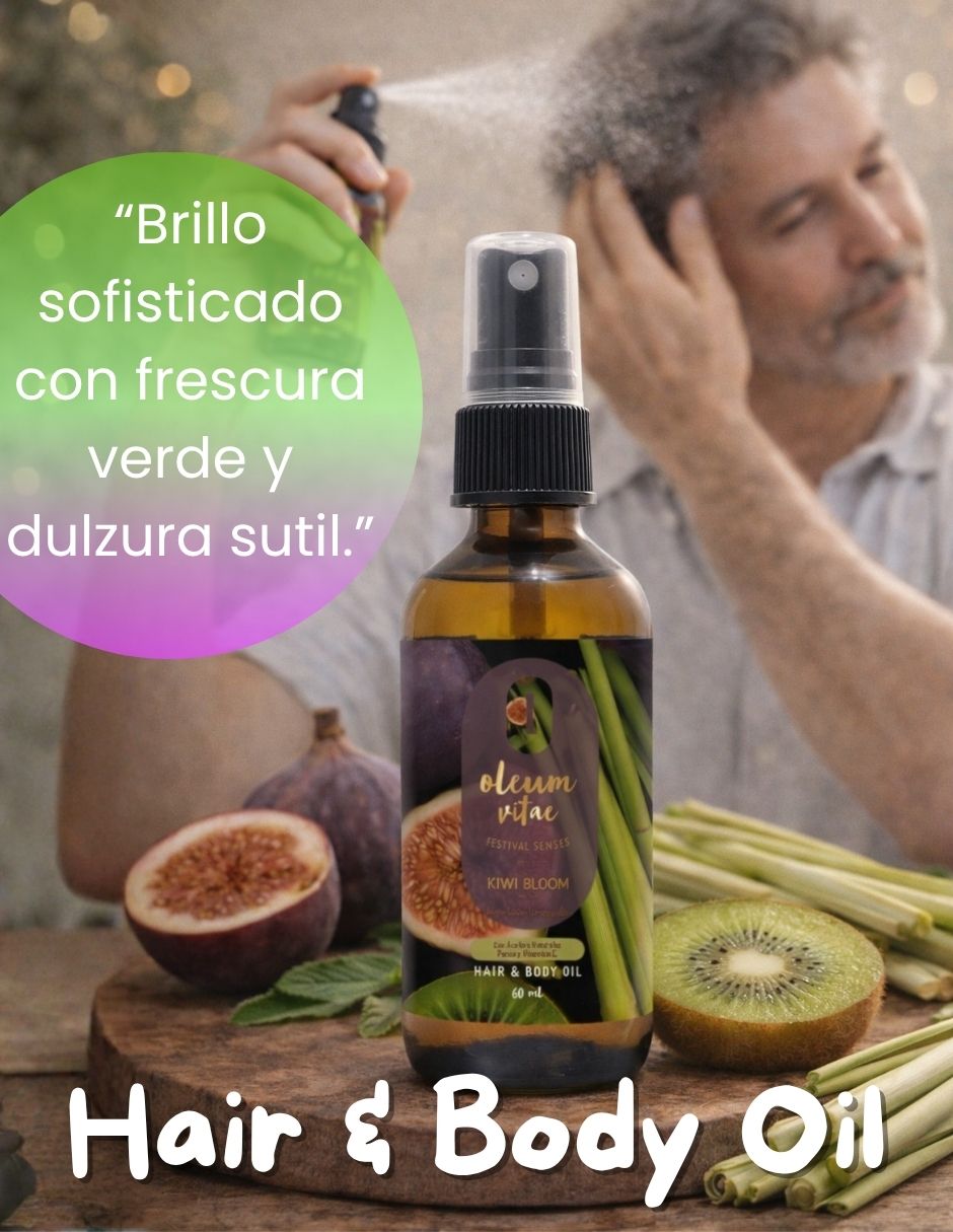 Kit tratamiento para cuerpo y cabello Kiwi Bloom Crema Corporal y Hair & Body Oil Higo Kiwi Limoncillo Oleum Vitae