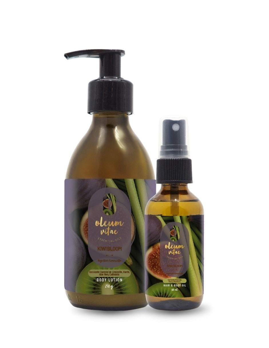 Kit tratamiento para cuerpo y cabello Kiwi Bloom Crema Corporal y Hair & Body Oil Higo Kiwi Limoncillo Oleum Vitae
