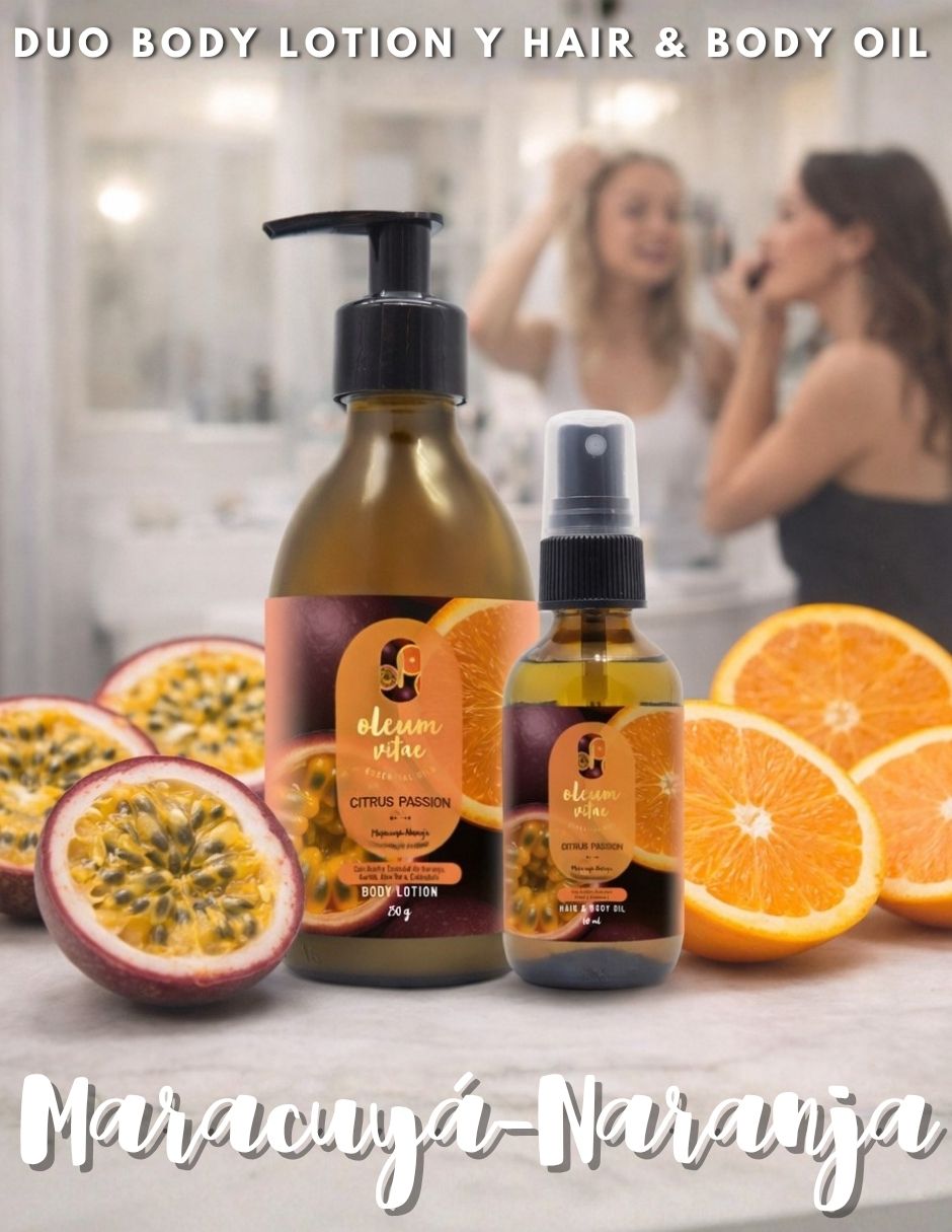 Kit tratamiento para cuerpo y cabello Citrus Passion Crema Corporal y Hair & Body Oil Maracuyá Naranja 2