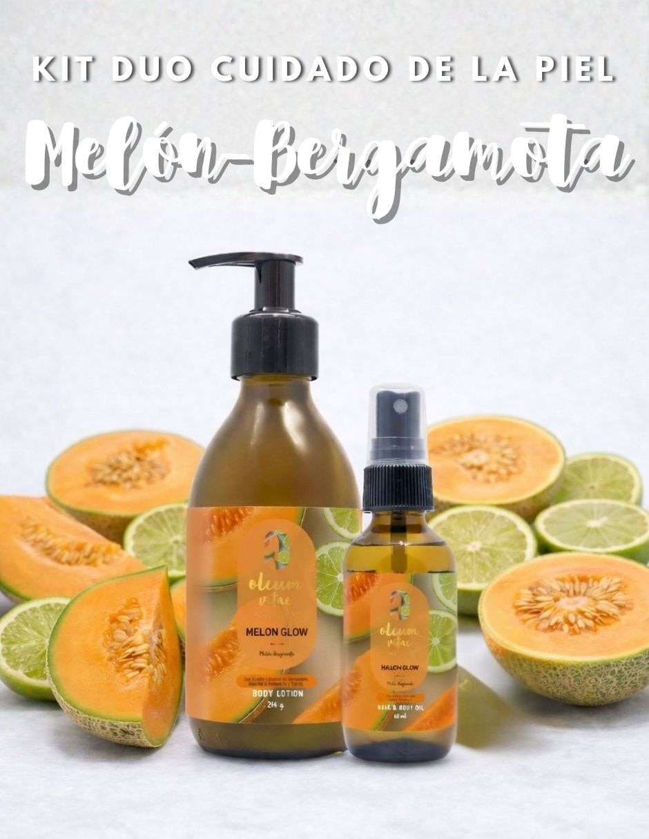 Kit tratamiento para cuerpo y cabello Melón Glow Crema Corporal y Hair & Body Oil Melón Bergamota Oleum Vitae