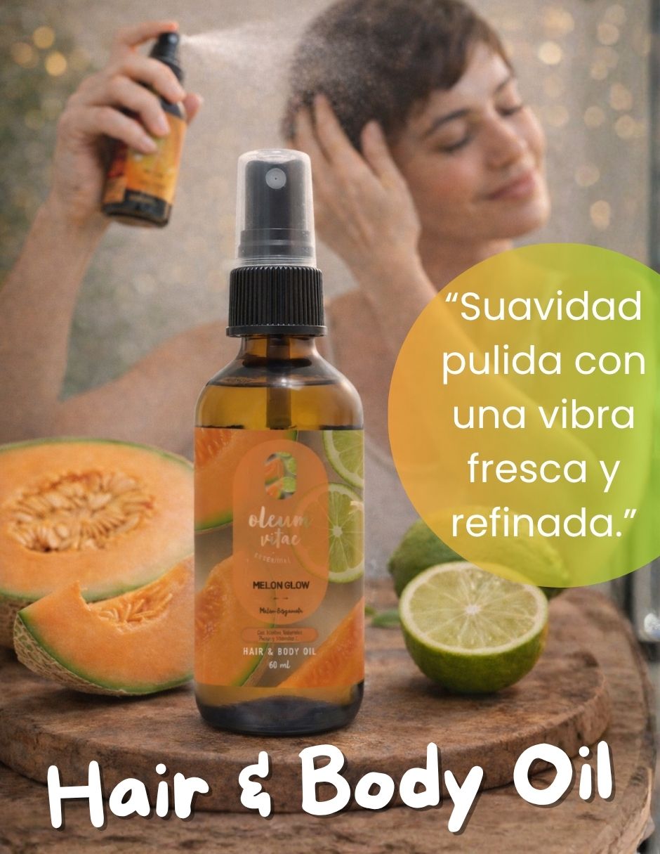 Kit tratamiento para cuerpo y cabello Melón Glow Crema Corporal y Hair & Body Oil Melón Bergamota Oleum Vitae