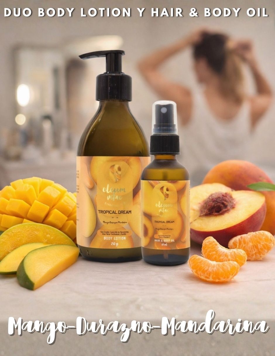 Kit tratamiento para cuerpo y cabello Tropical Dream y Hair & Body Oil Mango Durazno Mandarina Oleum Vitae