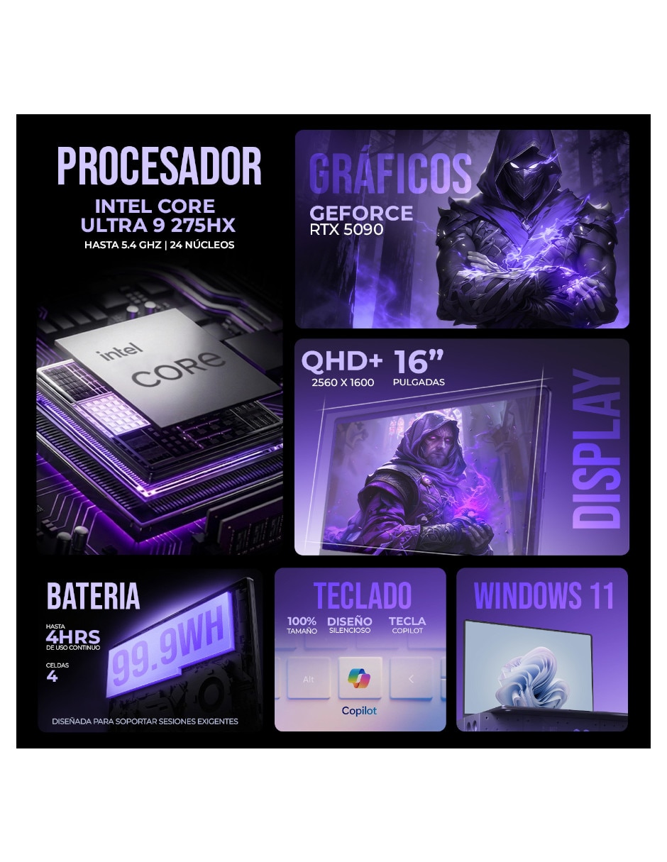 Laptop gamer LENOVO Legion Pro 7i 16 pulgadas QHD+ Intel core ultra 9 NVIDIA GeForce RTX 5090 64 GB RAM 1 TB SSD