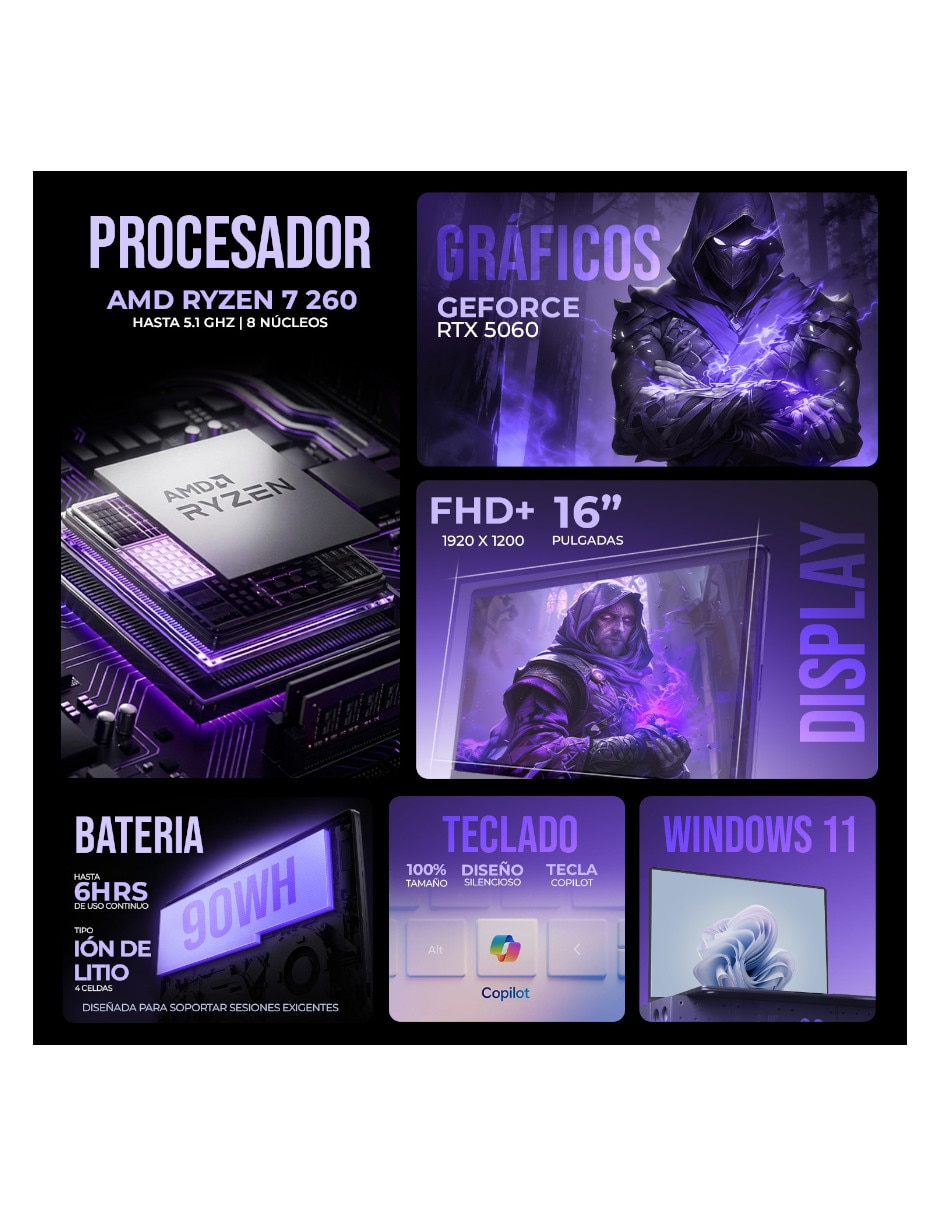 Laptop gamer TUF Gaming A16 16 pulgadas Full HD+ AMD Ryzen 7 NVIDIA GeForce RTX 5060 64 GB RAM 1 TB SSD 3