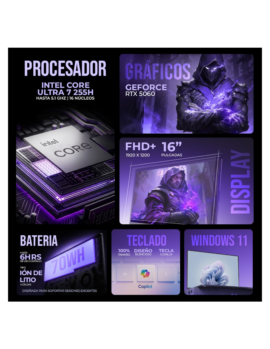 Laptop gamer Omen 16 pulgadas Full HD+ Intel core ultra 7 NVIDIA GeForce RTX 5060 16 GB RAM 1 TB SSD 3