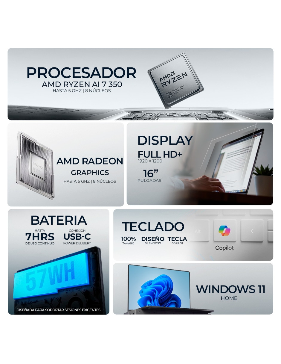 Figura de colección lenovo 83ku0013us 16 pulgadas full hd+ amd ryzen ai 7 350 integradas 16 gb ram 1 tb ssd