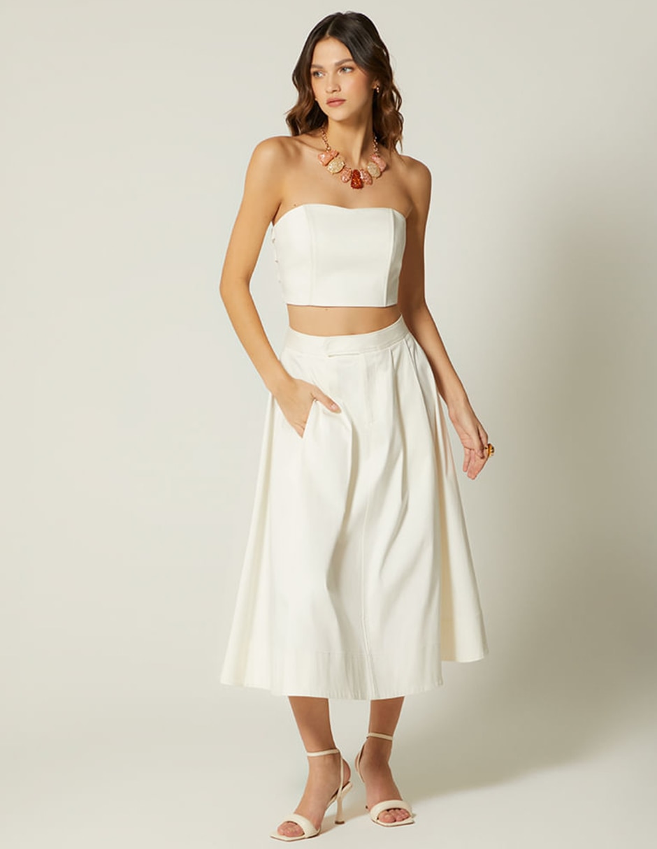 Falda midi abs de algodón y elastano a la cintura