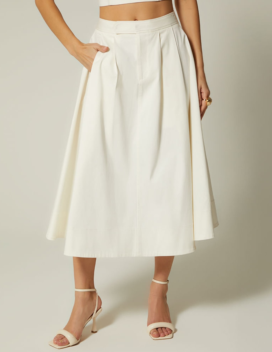 Falda midi abs de algodón y elastano a la cintura