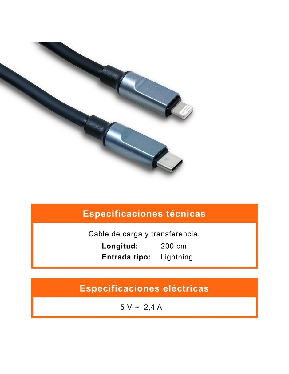 Cable lightning Black+decker a tipo USB C de 2 m