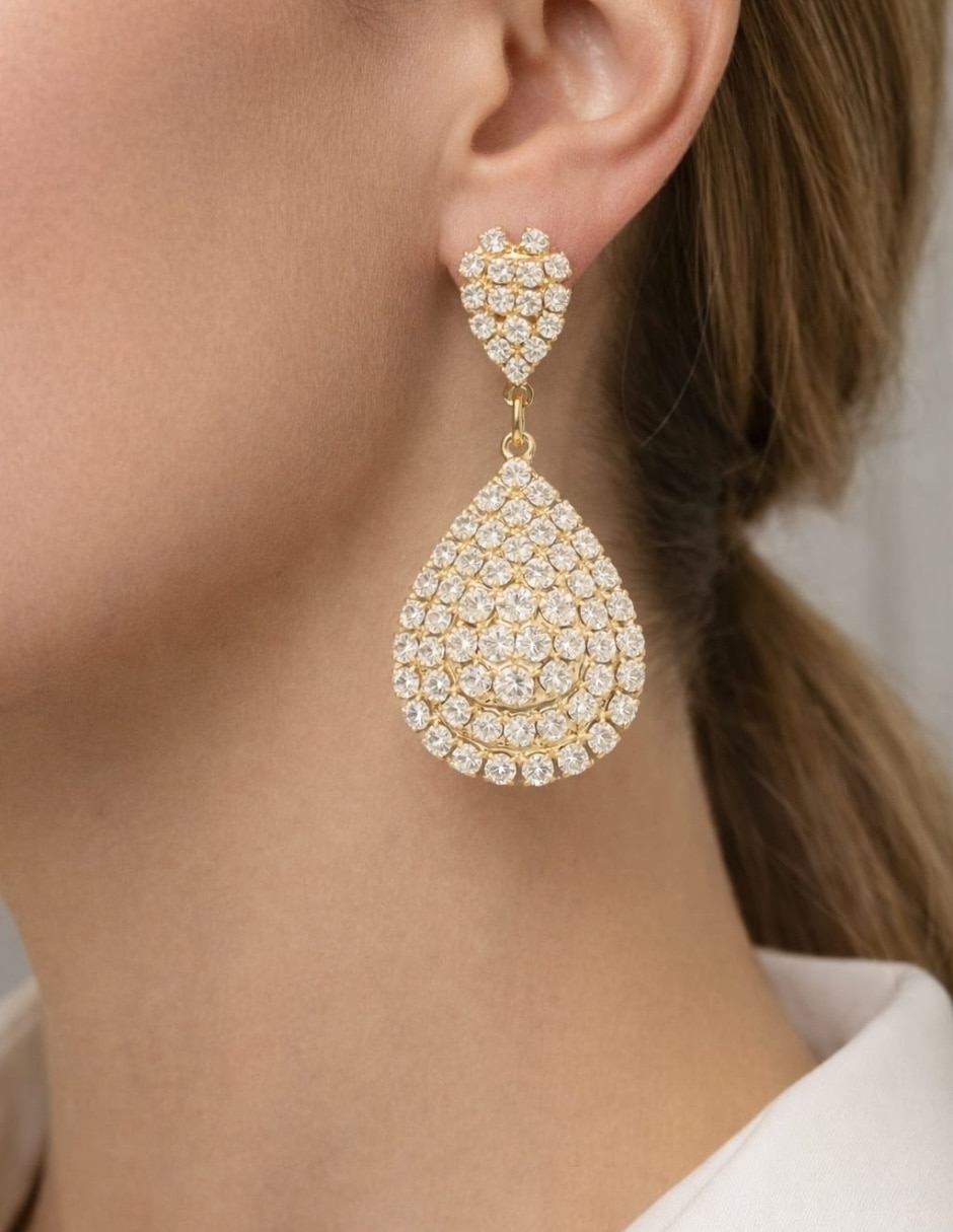 Set aretes de gota con acabado chapa de oro circonita 2