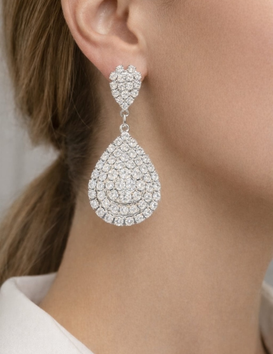 Set aretes de gota con acabado chapa de oro circonita 4